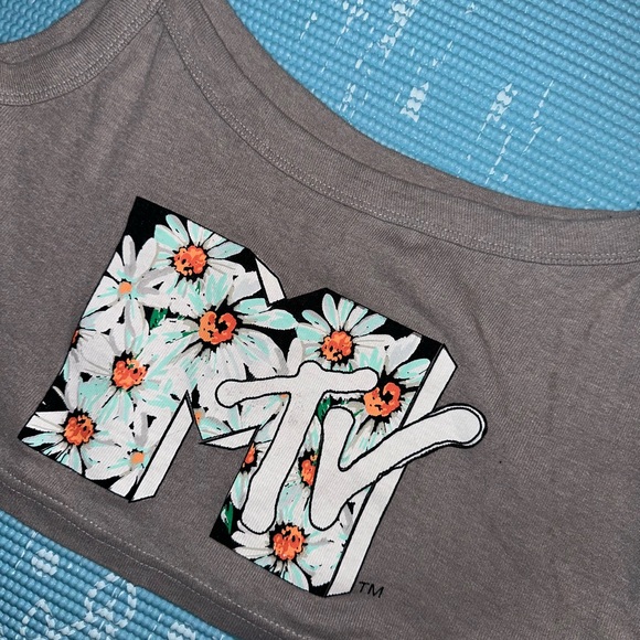 Grey Floral MTV Cropped Tank Top - Picture 2 of 5